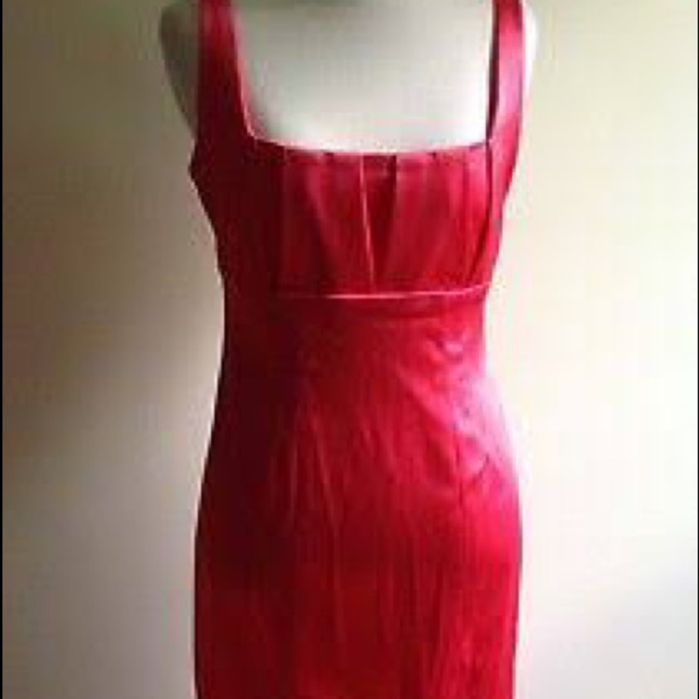 Calvin Klein Red Square Neck Red Satin Work Dress